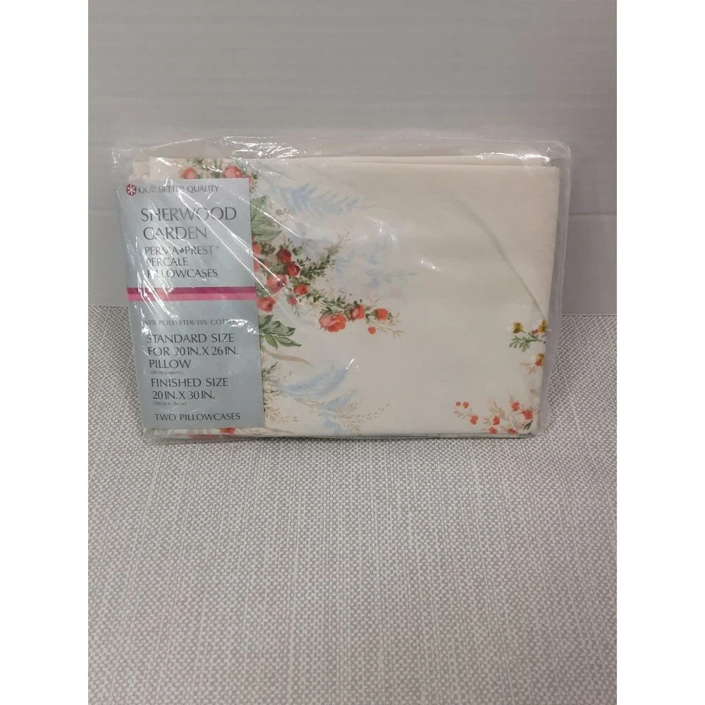 Sears Sherwood Garden Pillowcases Standard Size Perma Prest Poly Blend Floral